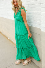 Load image into Gallery viewer, Find Love Green Sleeveless V Neck Frill Ruffle Tiered Lined Maxi
