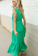 Load image into Gallery viewer, Find Love Green Sleeveless V Neck Frill Ruffle Tiered Lined Maxi
