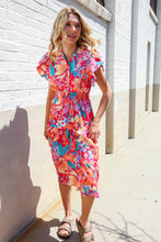 Load image into Gallery viewer, Can&#39;t Look Away Coral Flutter Sleeve Smocked Waist Floral Midi Dress
