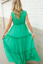 Load image into Gallery viewer, Find Love Green Sleeveless V Neck Frill Ruffle Tiered Lined Maxi
