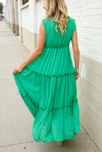 Load image into Gallery viewer, Find Love Green Sleeveless V Neck Frill Ruffle Tiered Lined Maxi
