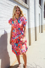 Load image into Gallery viewer, Can&#39;t Look Away Coral Flutter Sleeve Smocked Waist Floral Midi Dress
