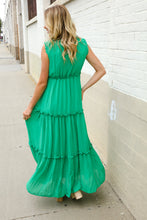 Load image into Gallery viewer, Find Love Green Sleeveless V Neck Frill Ruffle Tiered Lined Maxi

