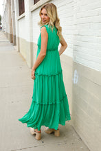 Load image into Gallery viewer, Find Love Green Sleeveless V Neck Frill Ruffle Tiered Lined Maxi
