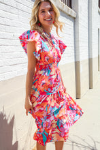 Load image into Gallery viewer, Can&#39;t Look Away Coral Flutter Sleeve Smocked Waist Floral Midi Dress
