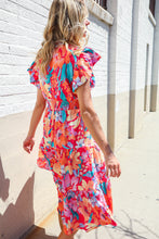 Load image into Gallery viewer, Can&#39;t Look Away Coral Flutter Sleeve Smocked Waist Floral Midi Dress
