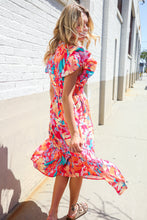 Load image into Gallery viewer, Can&#39;t Look Away Coral Flutter Sleeve Smocked Waist Floral Midi Dress
