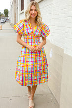 Load image into Gallery viewer, Charming in Multicolor Cotton Plaid Puff Sleeve Sweetheart Neck Dress
