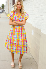 Load image into Gallery viewer, Charming in Multicolor Cotton Plaid Puff Sleeve Sweetheart Neck Dress
