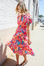 Load image into Gallery viewer, Can&#39;t Look Away Coral Flutter Sleeve Smocked Waist Floral Midi Dress
