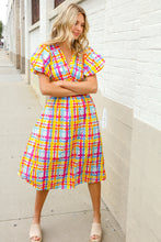 Load image into Gallery viewer, Charming in Multicolor Cotton Plaid Puff Sleeve Sweetheart Neck Dress
