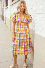 Load image into Gallery viewer, Charming in Multicolor Cotton Plaid Puff Sleeve Sweetheart Neck Dress
