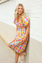 Load image into Gallery viewer, Charming in Multicolor Cotton Plaid Puff Sleeve Sweetheart Neck Dress
