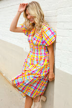 Load image into Gallery viewer, Charming in Multicolor Cotton Plaid Puff Sleeve Sweetheart Neck Dress
