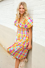 Load image into Gallery viewer, Charming in Multicolor Cotton Plaid Puff Sleeve Sweetheart Neck Dress
