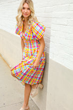 Load image into Gallery viewer, Charming in Multicolor Cotton Plaid Puff Sleeve Sweetheart Neck Dress
