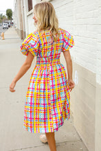 Load image into Gallery viewer, Charming in Multicolor Cotton Plaid Puff Sleeve Sweetheart Neck Dress
