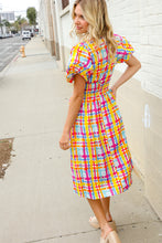Load image into Gallery viewer, Charming in Multicolor Cotton Plaid Puff Sleeve Sweetheart Neck Dress
