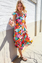 Load image into Gallery viewer, PLUS Feeling Femme Black &amp; Multicolor Floral Print V Neck Midi Dress
