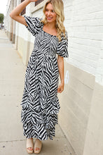 Load image into Gallery viewer, Look My Way Black/White Abstract Print Smocked Neck Maxi Dress
