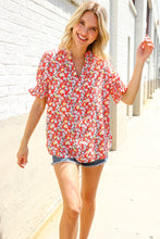 Load image into Gallery viewer, Elegant You Ruby Notched Neck Floral Smocked Sleeve Blouse
