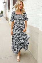 Load image into Gallery viewer, Look My Way Black/White Abstract Print Smocked Neck Maxi Dress
