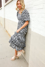 Load image into Gallery viewer, Look My Way Black/White Abstract Print Smocked Neck Maxi Dress
