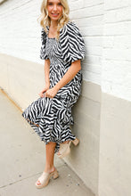 Load image into Gallery viewer, Look My Way Black/White Abstract Print Smocked Neck Maxi Dress
