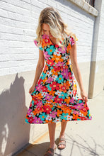 Load image into Gallery viewer, PLUS Feeling Femme Black &amp; Multicolor Floral Print V Neck Midi Dress
