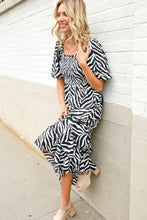 Load image into Gallery viewer, Look My Way Black/White Abstract Print Smocked Neck Maxi Dress

