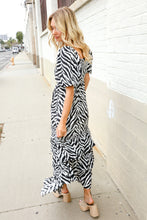 Load image into Gallery viewer, Look My Way Black/White Abstract Print Smocked Neck Maxi Dress
