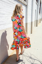 Load image into Gallery viewer, PLUS Feeling Femme Black &amp; Multicolor Floral Print V Neck Midi Dress
