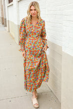 Load image into Gallery viewer, Dazzle in Silky Sage &amp; Coral Floral V Neck Smock Ruffle Sleeve Maxi
