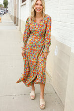Load image into Gallery viewer, Dazzle in Silky Sage &amp; Coral Floral V Neck Smock Ruffle Sleeve Maxi
