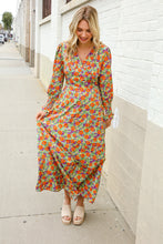 Load image into Gallery viewer, Dazzle in Silky Sage &amp; Coral Floral V Neck Smock Ruffle Sleeve Maxi
