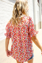 Load image into Gallery viewer, Elegant You Ruby Notched Neck Floral Smocked Sleeve Blouse
