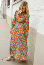 Load image into Gallery viewer, Dazzle in Silky Sage &amp; Coral Floral V Neck Smock Ruffle Sleeve Maxi

