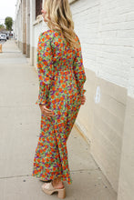 Load image into Gallery viewer, Dazzle in Silky Sage &amp; Coral Floral V Neck Smock Ruffle Sleeve Maxi

