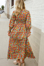 Load image into Gallery viewer, Dazzle in Silky Sage &amp; Coral Floral V Neck Smock Ruffle Sleeve Maxi
