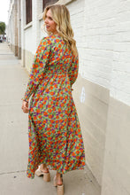 Load image into Gallery viewer, Dazzle in Silky Sage &amp; Coral Floral V Neck Smock Ruffle Sleeve Maxi
