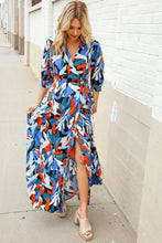 Load image into Gallery viewer, Vacay Ready Blue Tropical Print Wrap Around Tie Waist Coverup Maxi
