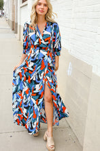 Load image into Gallery viewer, Vacay Ready Blue Tropical Print Wrap Around Tie Waist Coverup Maxi
