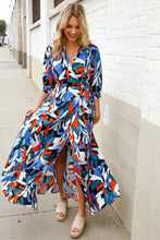 Load image into Gallery viewer, Vacay Ready Blue Tropical Print Wrap Around Tie Waist Coverup Maxi
