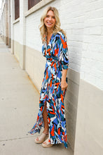 Load image into Gallery viewer, Vacay Ready Blue Tropical Print Wrap Around Tie Waist Coverup Maxi
