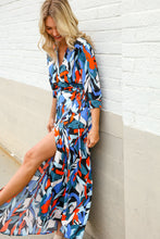 Load image into Gallery viewer, Vacay Ready Blue Tropical Print Wrap Around Tie Waist Coverup Maxi
