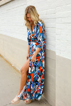 Load image into Gallery viewer, Vacay Ready Blue Tropical Print Wrap Around Tie Waist Coverup Maxi
