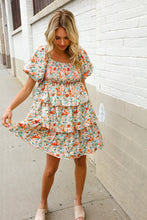 Load image into Gallery viewer, Find Love Floral Print Smocked Neck Puff Sleeve Ruffle Tiered Dress
