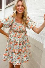 Load image into Gallery viewer, Find Love Floral Print Smocked Neck Puff Sleeve Ruffle Tiered Dress
