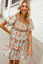 Load image into Gallery viewer, Find Love Floral Print Smocked Neck Puff Sleeve Ruffle Tiered Dress
