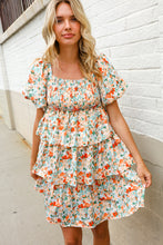 Load image into Gallery viewer, Find Love Floral Print Smocked Neck Puff Sleeve Ruffle Tiered Dress
